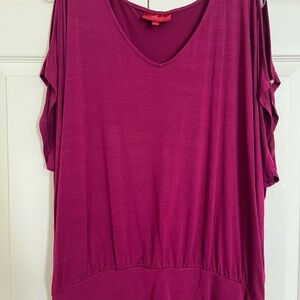 Jennifer Lopez - magenta cold-shoulder top